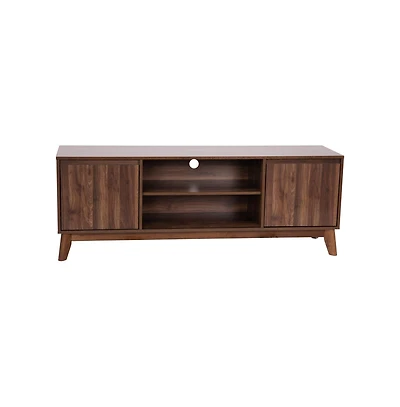 Emma+Oliver Beverly Mid-Century Modern Wooden Tv Stand With Soft Close Doors, Shelf, Cord Management Hole And Tapered Legs