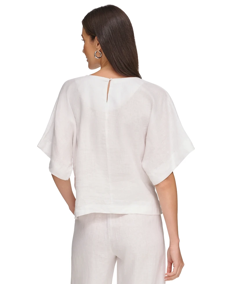Dkny Linen Drop Shoulder Short Sleeve Top