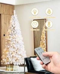Glitzhome 8' Pre-Lit Pine Slim Artificial Christmas Tree with 500 Warm Lights, Three Function