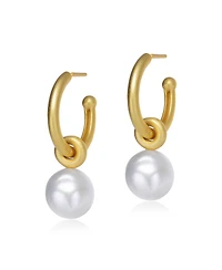 Elegant Sterling Silver 14K Gold Plated Round 11.5-12MM Genuine Freshwater Pearl Hoop Earrings