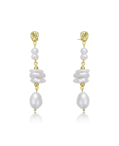 Stylish Sterling Silver 14K Gold Plating and Genuine Freshwater Pearl Dangling and Drop Earrings