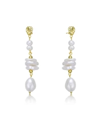 Stylish Sterling Silver 14K Gold Plating and Genuine Freshwater Pearl Dangling and Drop Earrings