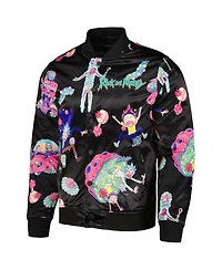 Men's Freeze Max Black Rick And Morty Graphic Satin Full-Snap Jacket