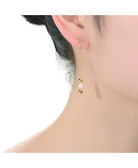 Sterling Silver 14K Gold Plated and 5.5MM Fresh Water Pearls Dangling Earrings