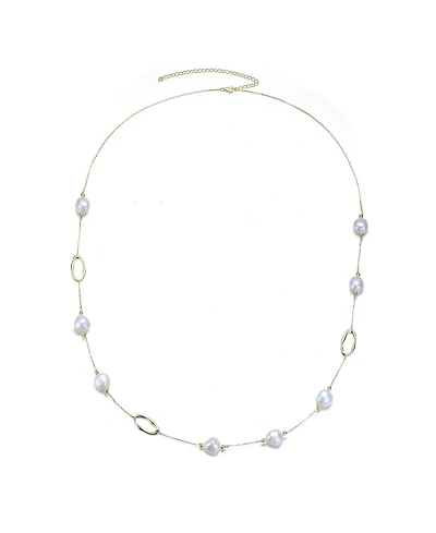Classy Sterling Silver 14K Gold Plating and Genuine Freshwater Pearl Station Necklace
