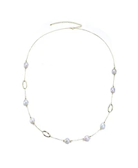 Classy Sterling Silver 14K Gold Plating and Genuine Freshwater Pearl Station Necklace