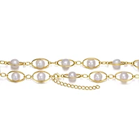 Sterling Silver 14K Gold Plated Genuine Freshwater Pearl and Cubic Zirconia Link Adjustable Necklace
