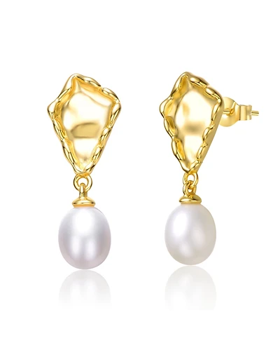 Sterling Silver 14k Yellow Gold Plated with White Freshwater Pearl Nugget Dangle Earrings