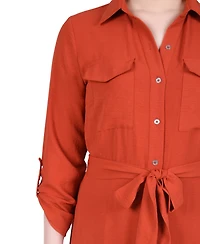 Ny Collection Women's Long Roll Tab Sleeve Shirtdress