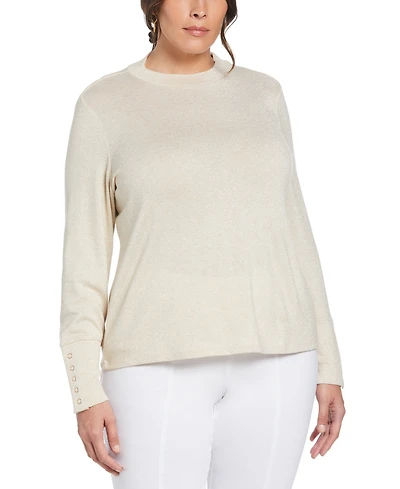 Ella Rafaella Plus Mock Neck Snap Cuff Long Sleeve Top