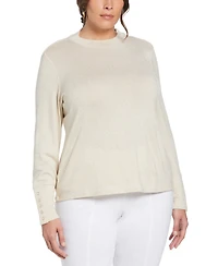 Ella Rafaella Plus Mock Neck Snap Cuff Long Sleeve Top