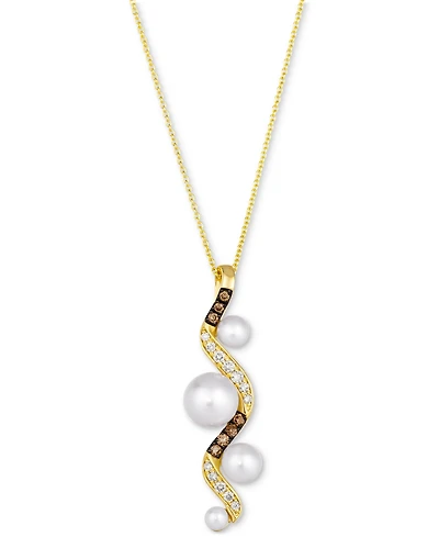 Le Vian Vanilla Pearls (3-8mm) & Diamond (1/4 ct. t.w.) Curvy Adjustable 20" Pendant Necklace in 14k Gold