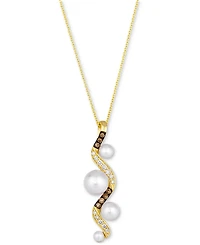 Le Vian Vanilla Pearls (3-8mm) & Diamond (1/4 ct. t.w.) Curvy Adjustable 20" Pendant Necklace in 14k Gold
