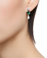 Swarovski Silver-Tone Mesmera Green Stone Drop Earrings