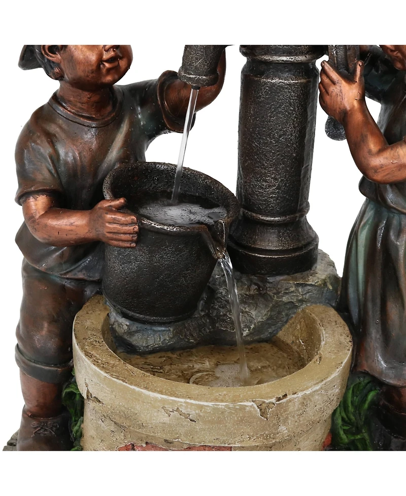 Sunnydaze Decor 24-Inch Jack and Jill at Farmhouse Pump Outdoor Water Fountain - Electric Submersible Pump with Adjustable Flow