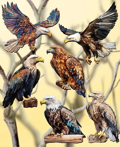Designocracy Holiday Wooden Clip-On Ornaments Eagle's Flight Set of 6 G. DeBrekht