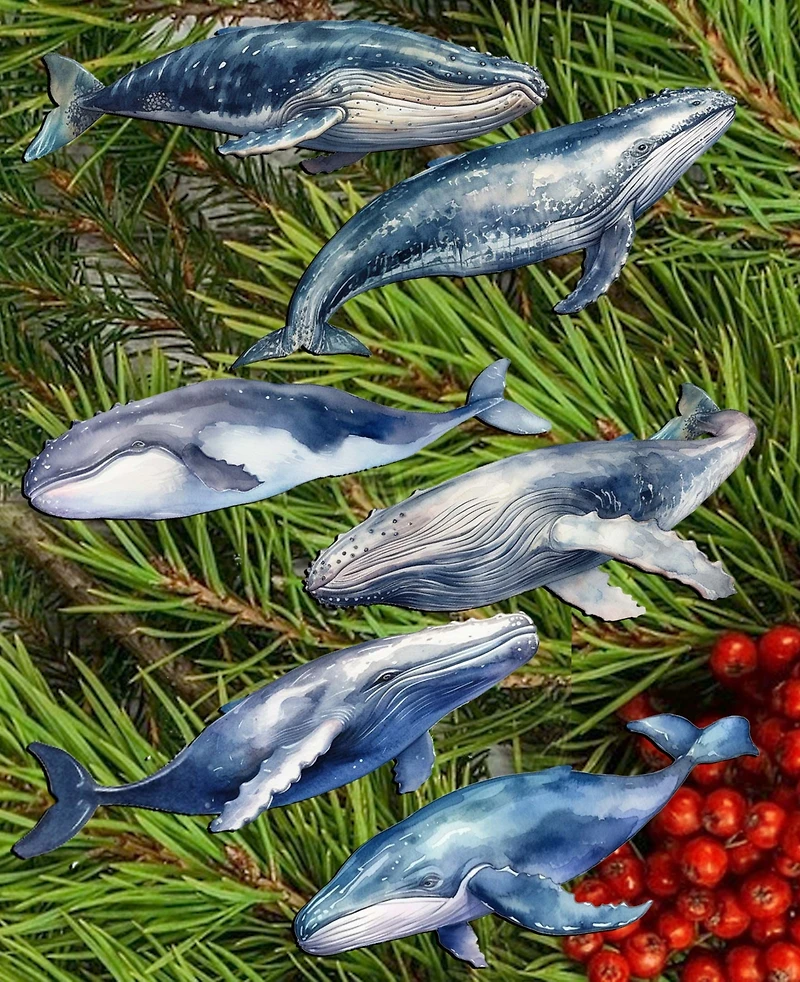 Designocracy Holiday Wooden Clip-On Ornaments Humpback Whales Set of 6 G. DeBrekht