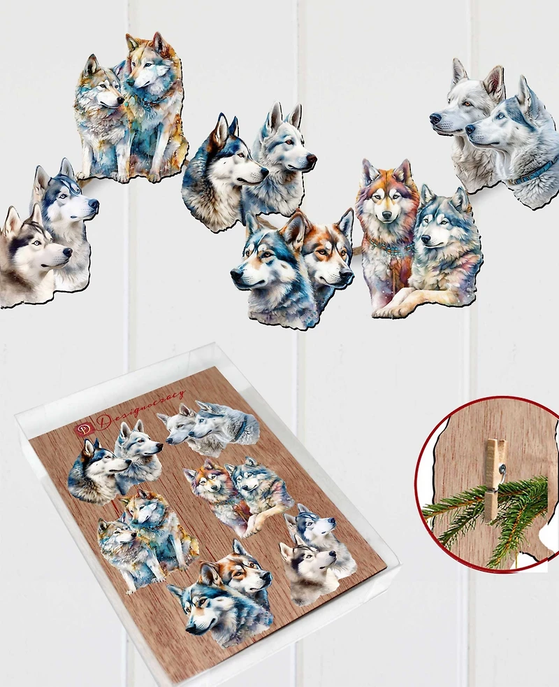 Designocracy Holiday Wooden Clip-On Ornaments The Graceful Huskies Set of 6 G. DeBrekht