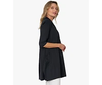 Stella Carakasi Women's 3/4 Sleeve Button-Front Cotton Poplin And Jersey Shirt Top Tiburon Tunic Icon