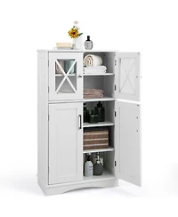 Bathroom Storage Cabinet Linen with Doors and Adjustable Shelves