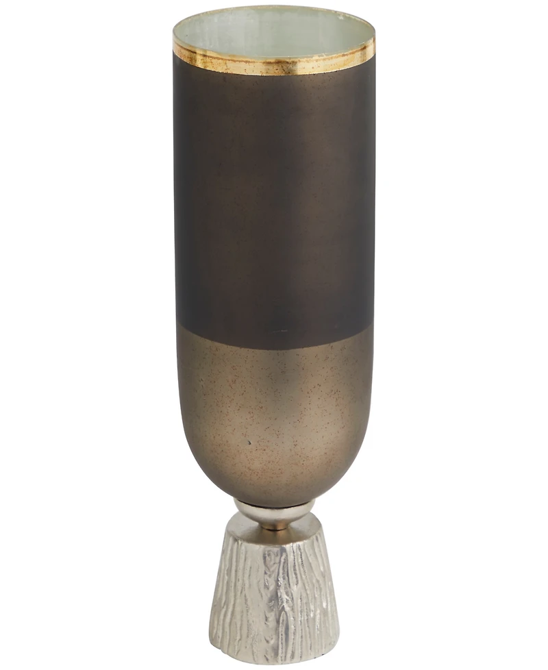 Glass Colorblock Candle Holder with Gold-Tone Accents and Textured Silver-Tone Base, 6" x 6" x 16"