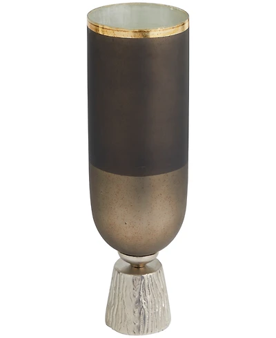 Glass Colorblock Candle Holder with Gold-Tone Accents and Textured Silver-Tone Base, 6" x 6" x 16"