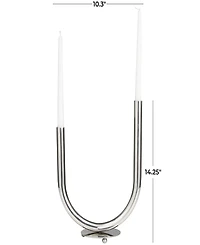 The Novogratz Silver Stainless Steel Metal Abstract U-Shaped Candelabra, 10" x 6" x 14"