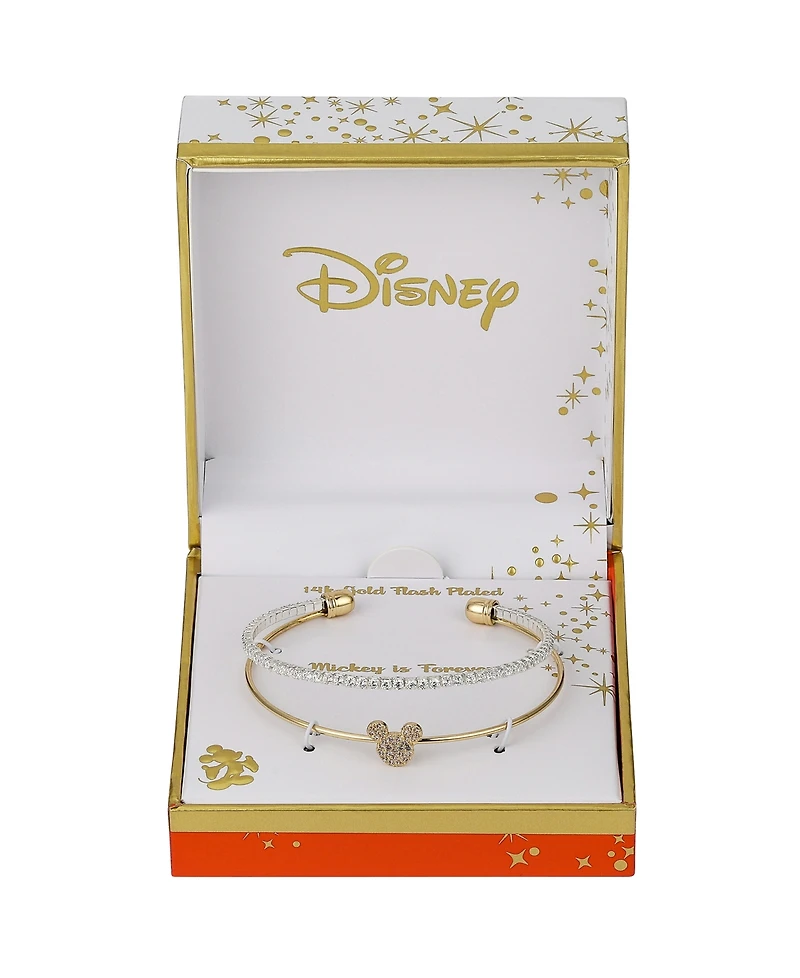 Disney Silver-Plated and 14K Gold Flash-Plated Cubic Zirconia Mickey Cuff Bracelet