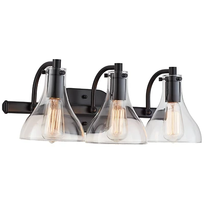 Possini Euro Design Sorren Industrial Modern Wall Light Black Metal Hardwired 20 1/2" 3-Light Fixture Curving Clear Glass Shade for Bedroom Bedside Ba