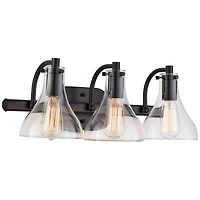 Possini Euro Design Sorren Industrial Modern Wall Light Black Metal Hardwired 20 1/2" 3-Light Fixture Curving Clear Glass Shade for Bedroom Bedside Ba