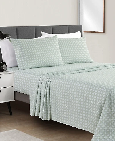 Sunham Microfiber Easy Care Printed 4-Pc. Sheet Set
