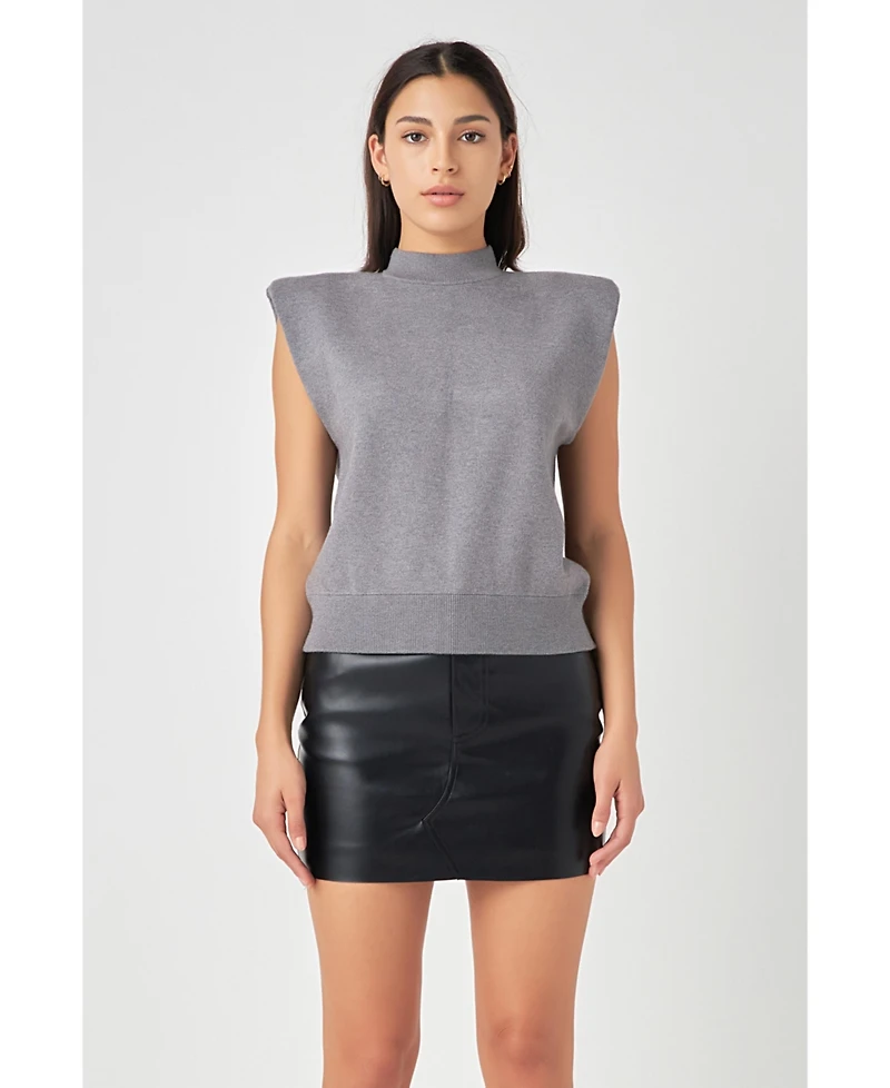Grey Lab Women's Mock Neck Sleeveless Knit Top