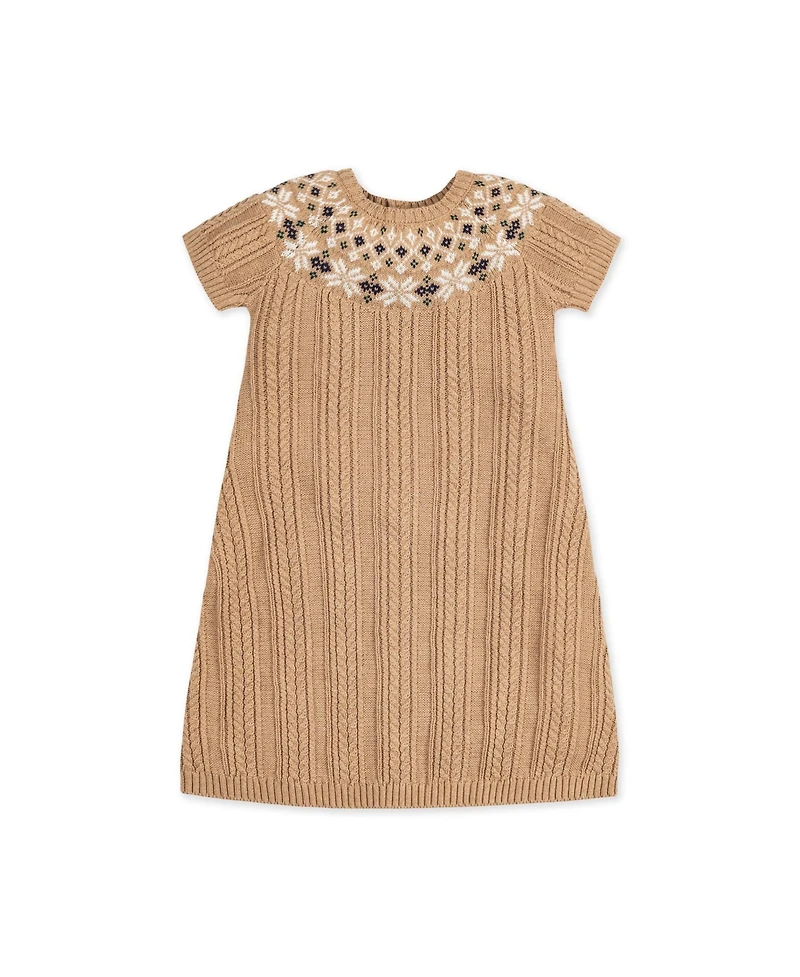 Hope & Henry Toddler Girls Short Sleeve Fair Isle Cable Sweater Dress
