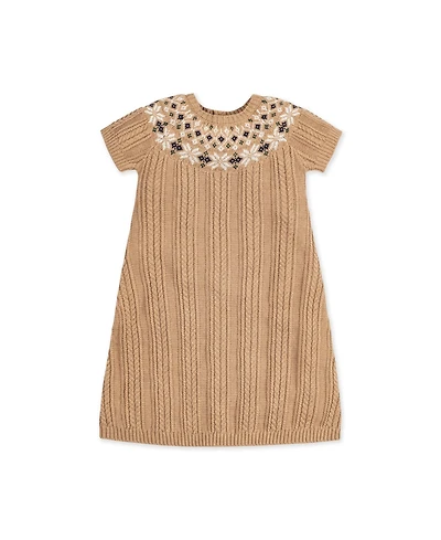 Hope & Henry Toddler Girls Short Sleeve Fair Isle Cable Sweater Dress