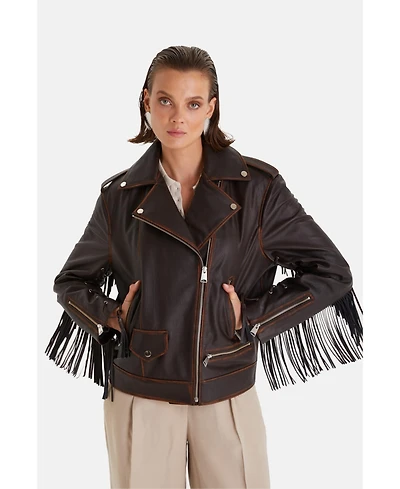 Furniq Uk Women's Genuine Leather Jacket, Brown