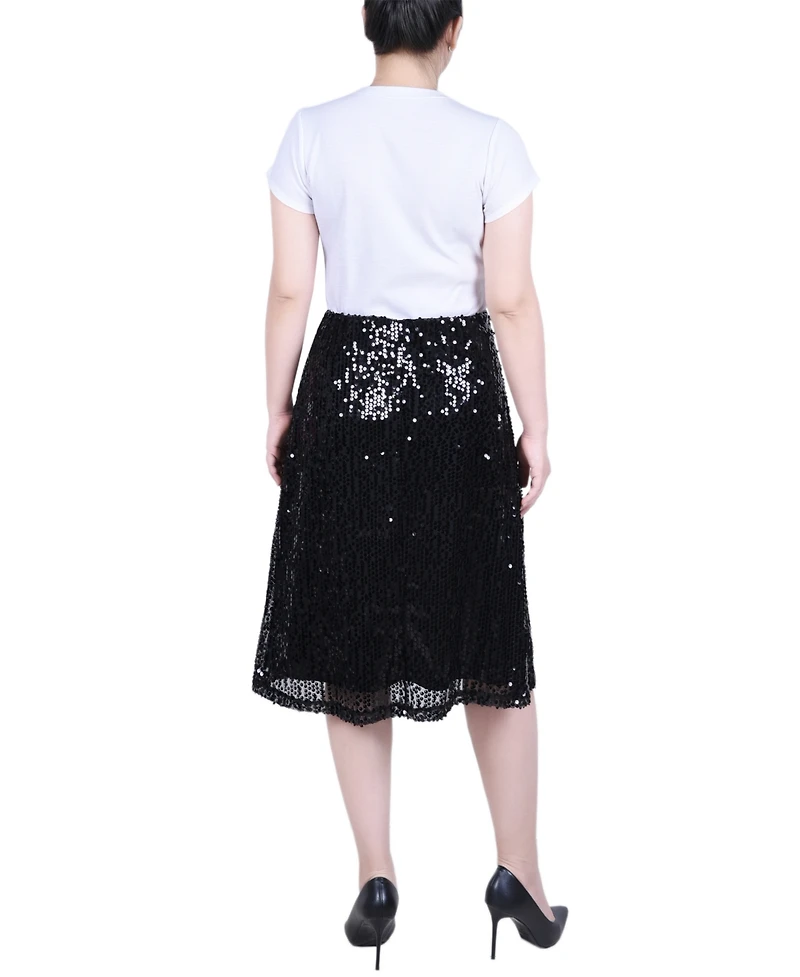 Ny Collection Petite Knee Length Sequined Skirt