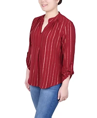 Ny Collection Petite Long Sleeve Foil Striped Blouse