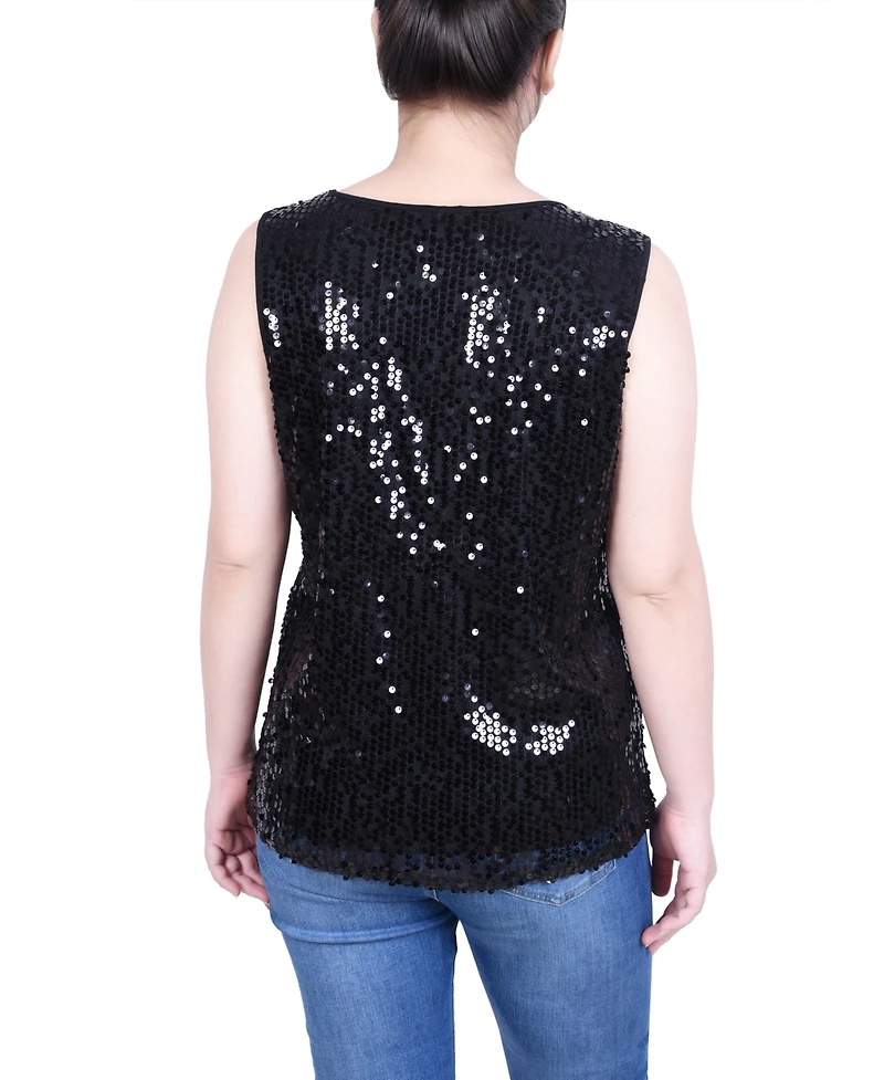 Ny Collection Petite Sleeveless Sequined Tank with Combo Banding Top