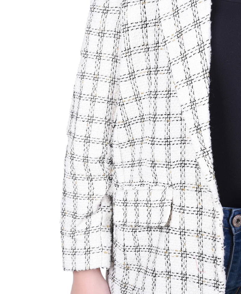 Ny Collection Petite Long Sleeve Single Button Tweed Blazer