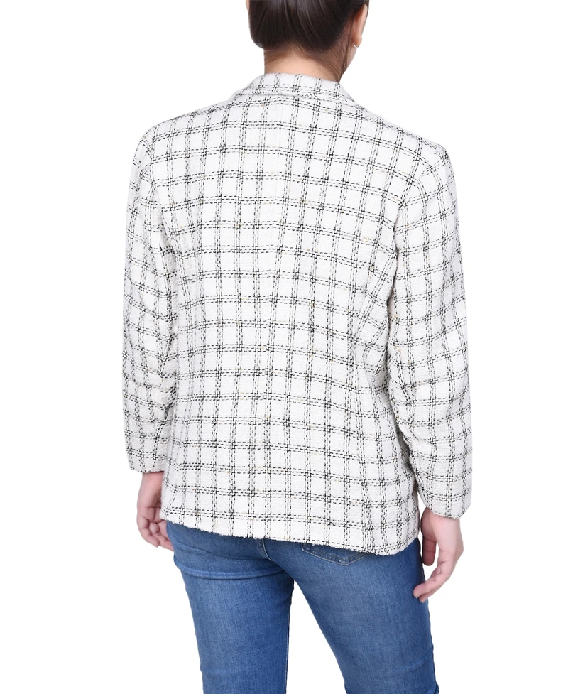 Ny Collection Petite Long Sleeve Single Button Tweed Blazer