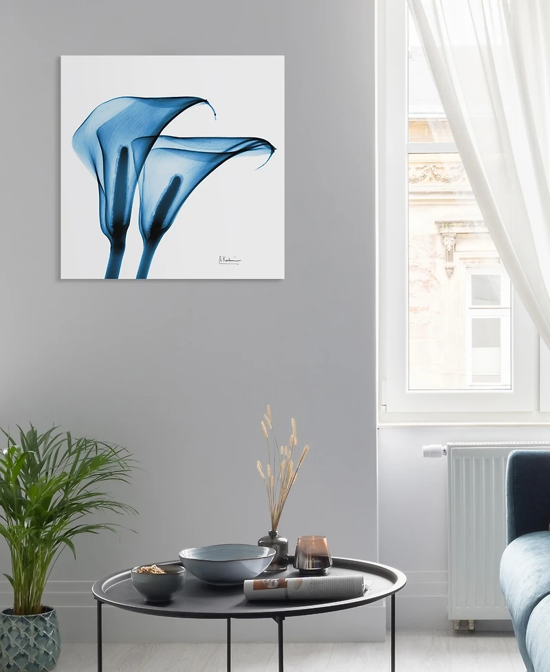 Empire Art Direct "Indigo Calla Lilies" Frameless Free Floating Tempered Glass Panel Graphic Wall Art, 24" x 24" x 0.2"