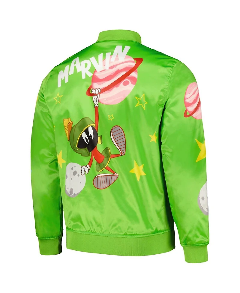Men's Freeze Max Green Looney Tunes Marvin the Martian Graphic Satin Full-Snap Jacket