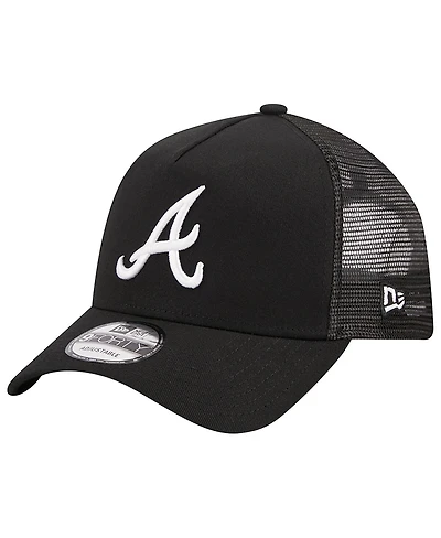 Men's New Era Black Atlanta Braves A-Frame 9FORTY Trucker Adjustable Hat