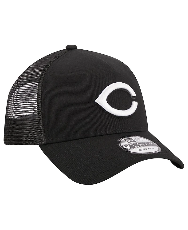 Men's New Era Black Cincinnati Reds A-Frame 9FORTY Trucker Adjustable Hat