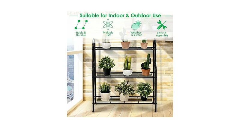 3-Tier Scrollwork Designed Metal Plant Stand-Black
