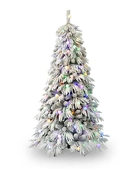 Seasonal Frosted Acadia 6.5' Pre-Lit Flocked Pe Mixed Pvc Full Tree with Metal Stand, 2409 Tips, 300 Changing Led Lights