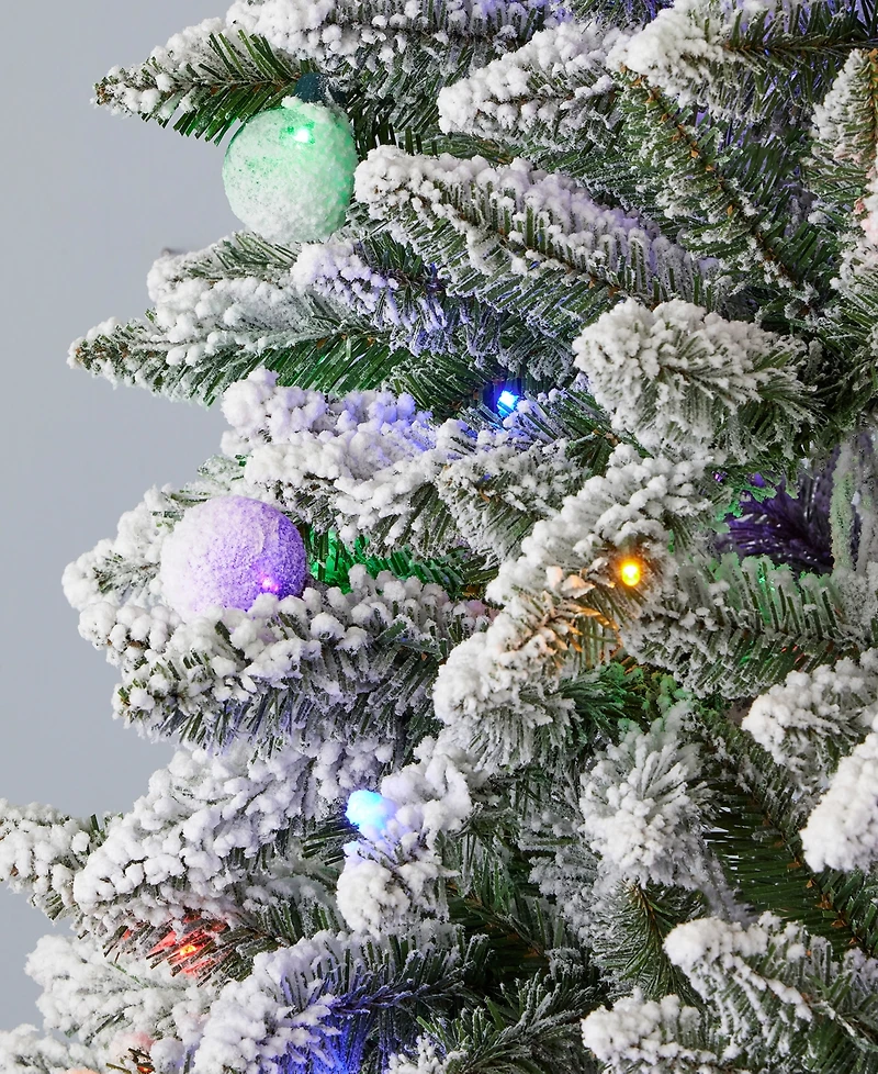 Seasonal Snow Kissed Pine 5' Pre-Lit Flocked Pvc Slim Tree with Metal Stand, 388 Tips, 150 Led Lights