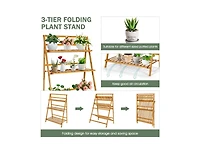 3-Tier Bamboo Foldable Plant Stand with Display Shelf Rack