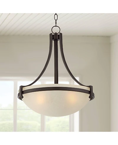 Regency Hill Mallot Oil Rubbed Bronze Pendant Chandelier 20" Wide Industrial Champagne Glass Bowl Shade 4-Light Fixture for Dining Room Kitchen I