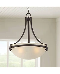 Regency Hill Mallot Oil Rubbed Bronze Pendant Chandelier 20" Wide Industrial Champagne Glass Bowl Shade 4-Light Fixture for Dining Room Kitchen I